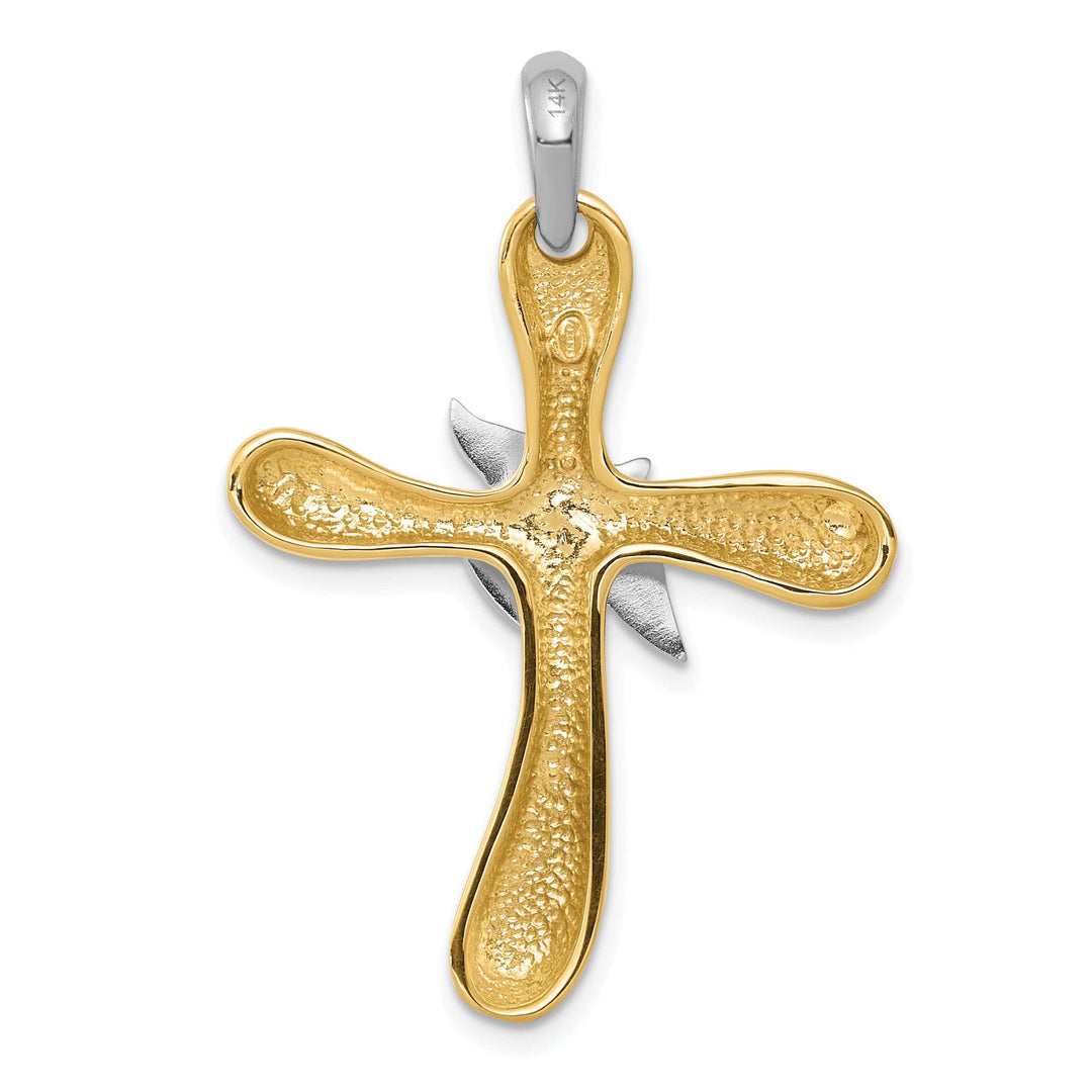 Lovely Rita's 14k Two Tone Gold Dove Sleek Design Cross Pendant