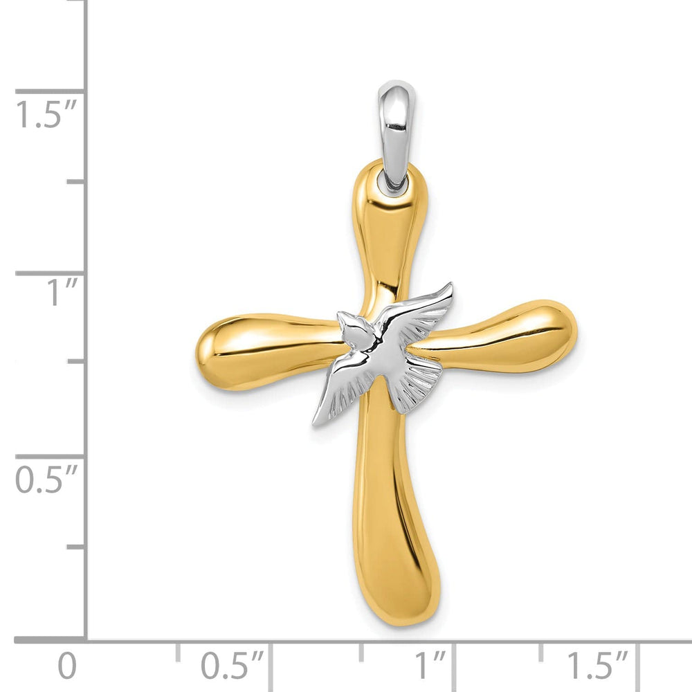 Lovely Rita's 14k Two Tone Gold Dove Sleek Design Cross Pendant