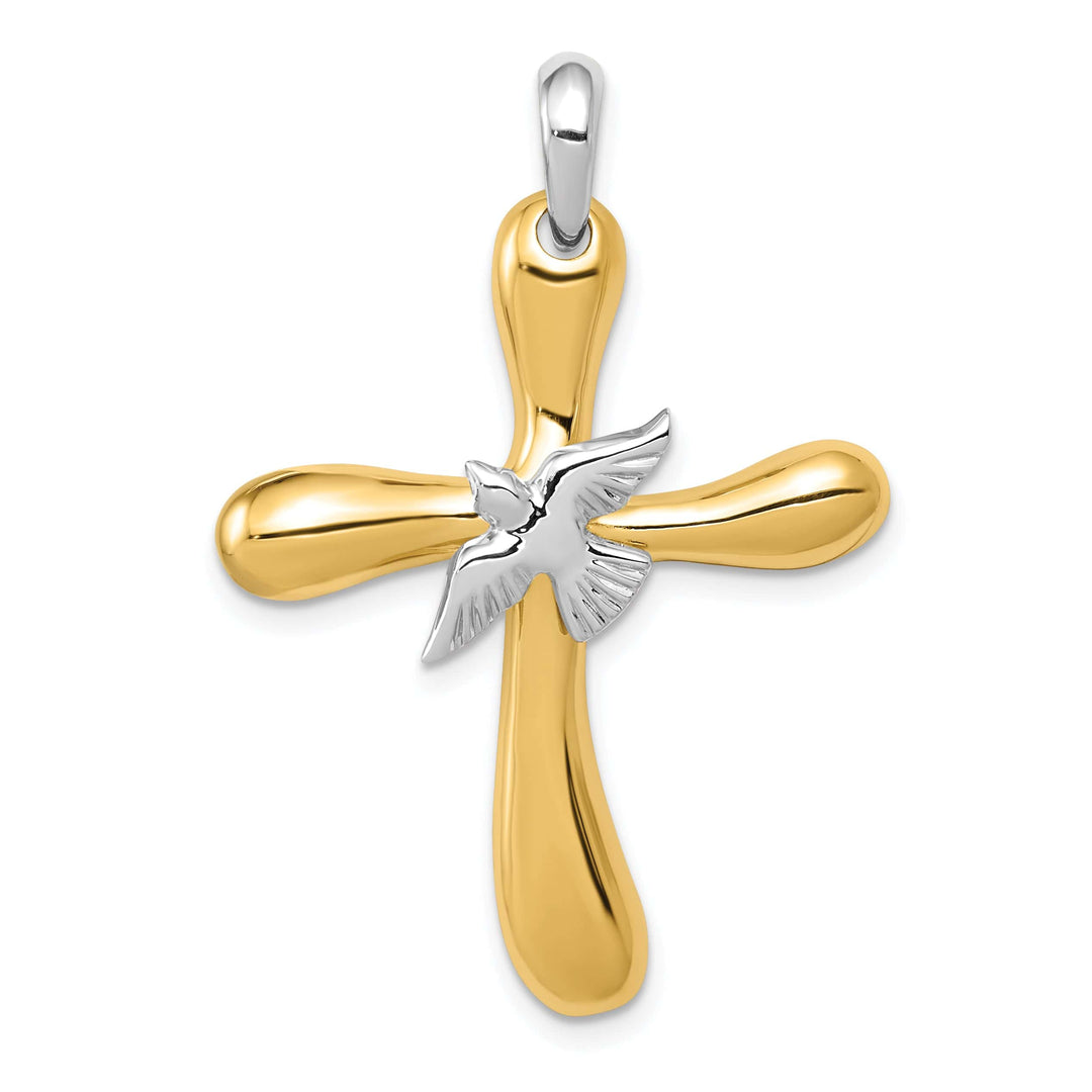 Lovely Rita's 14k Two Tone Gold Dove Sleek Design Cross Pendant