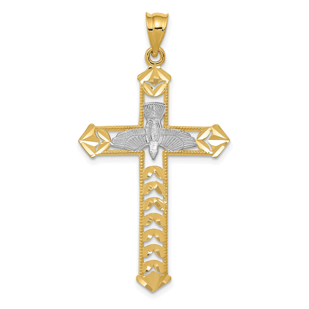 Lovely Rita's 14K Two Tone Gold Handcrafted Dove Cross Design Pendant