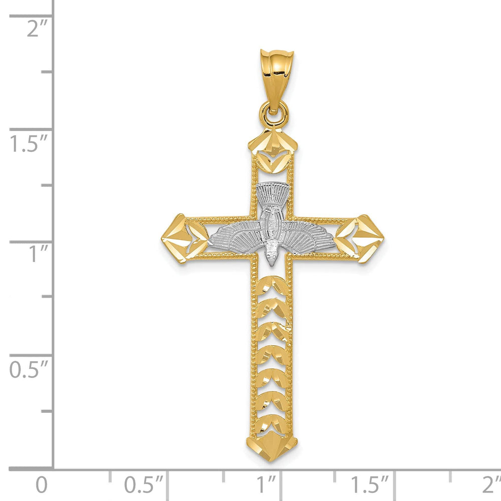 Lovely Rita's 14K Two Tone Gold Handcrafted Dove Cross Design Pendant
