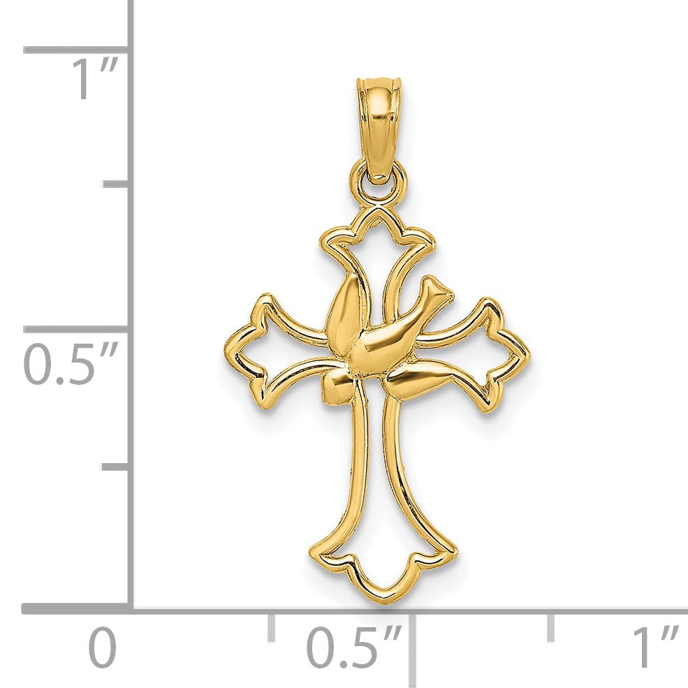 Lovely Rita's 14K Yellow Gold Cut-Out Design Dove Cross Pendant