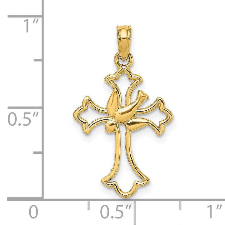 Lovely Rita's 14K Yellow Gold Cut-Out Design Dove Cross Pendant