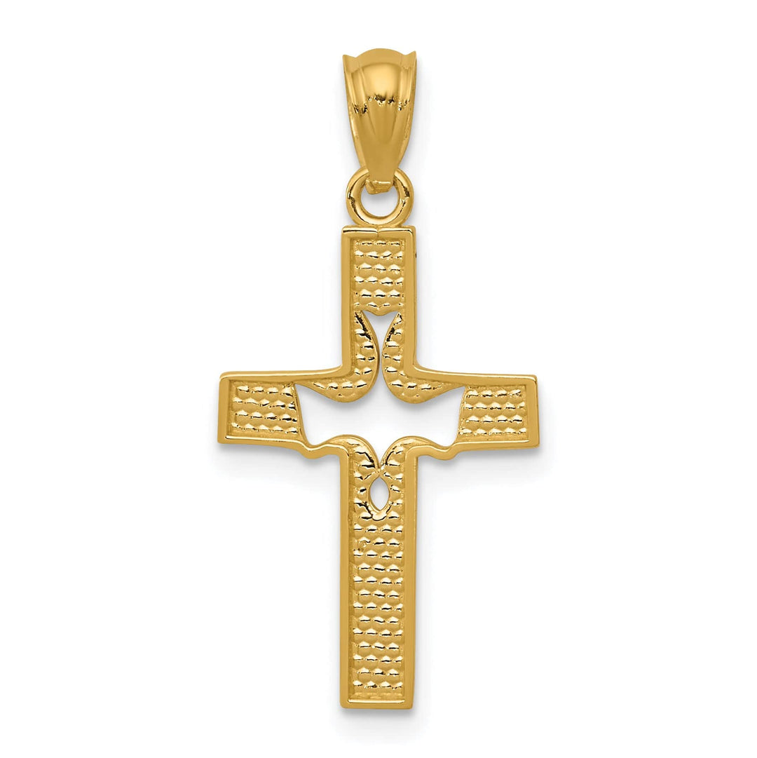 Lovely Rita's 14k Yellow Gold Detail Design Dove Cross Pendant