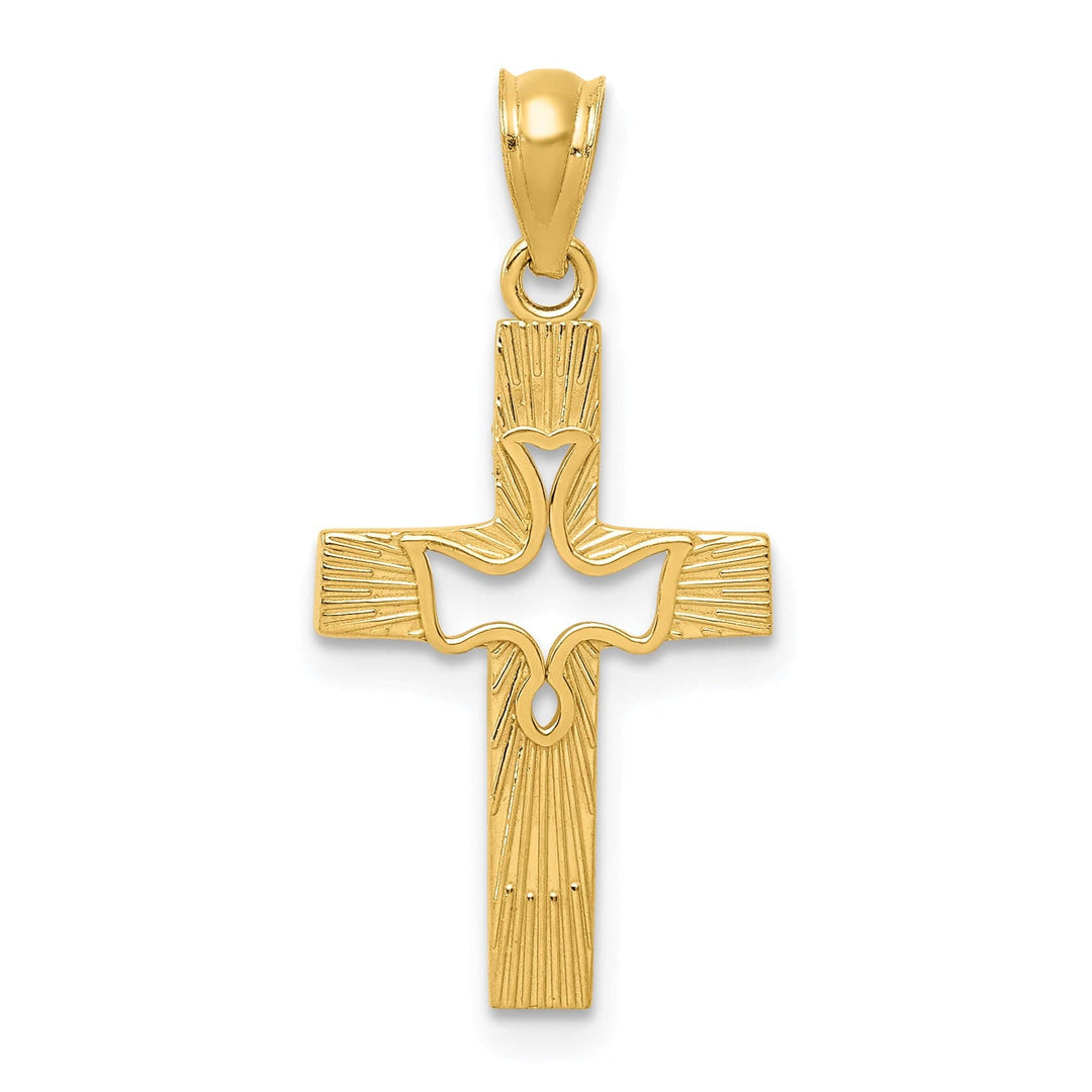 Lovely Rita's 14k Yellow Gold Detail Design Dove Cross Pendant
