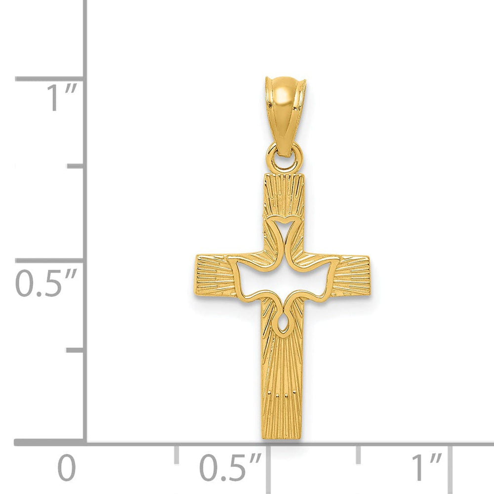 Lovely Rita's 14k Yellow Gold Detail Design Dove Cross Pendant