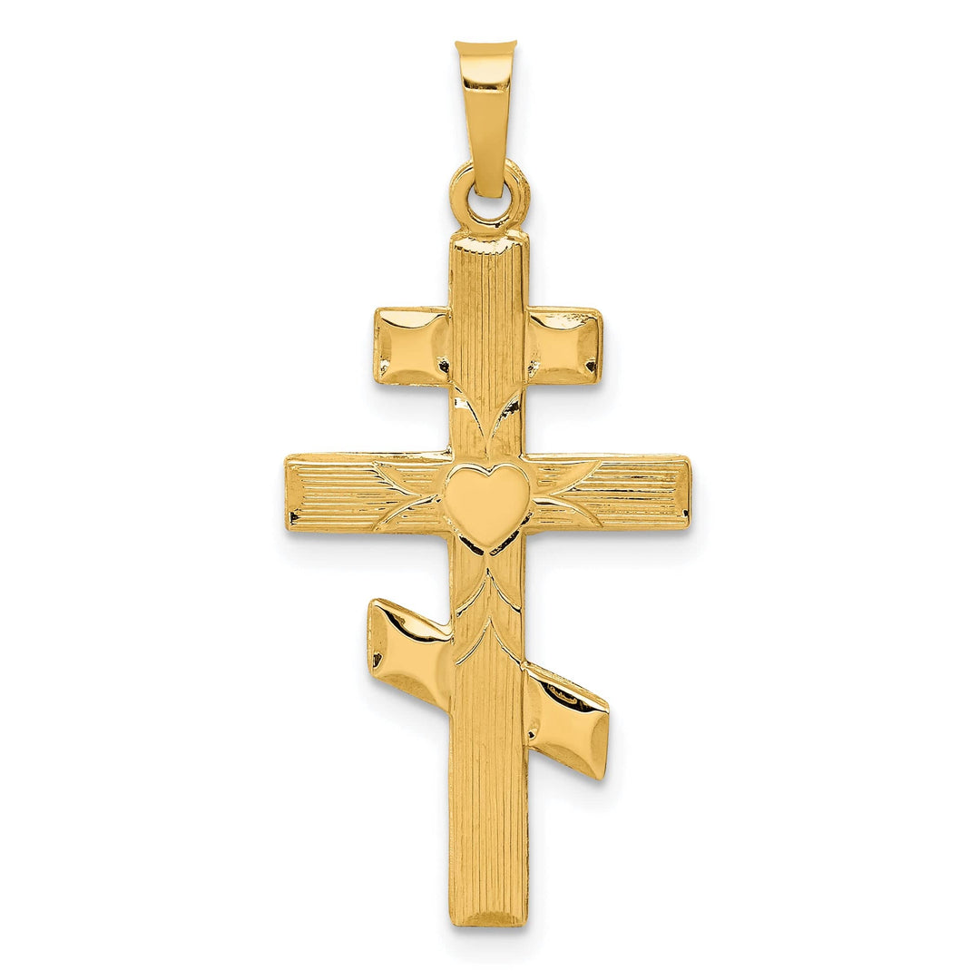 Lovely Rita's 14K Yellow Gold Eastern Orthodox Cross with Heart Pendant