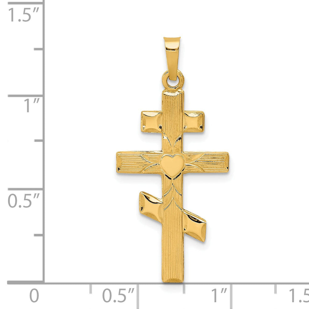 Lovely Rita's 14K Yellow Gold Eastern Orthodox Cross with Heart Pendant