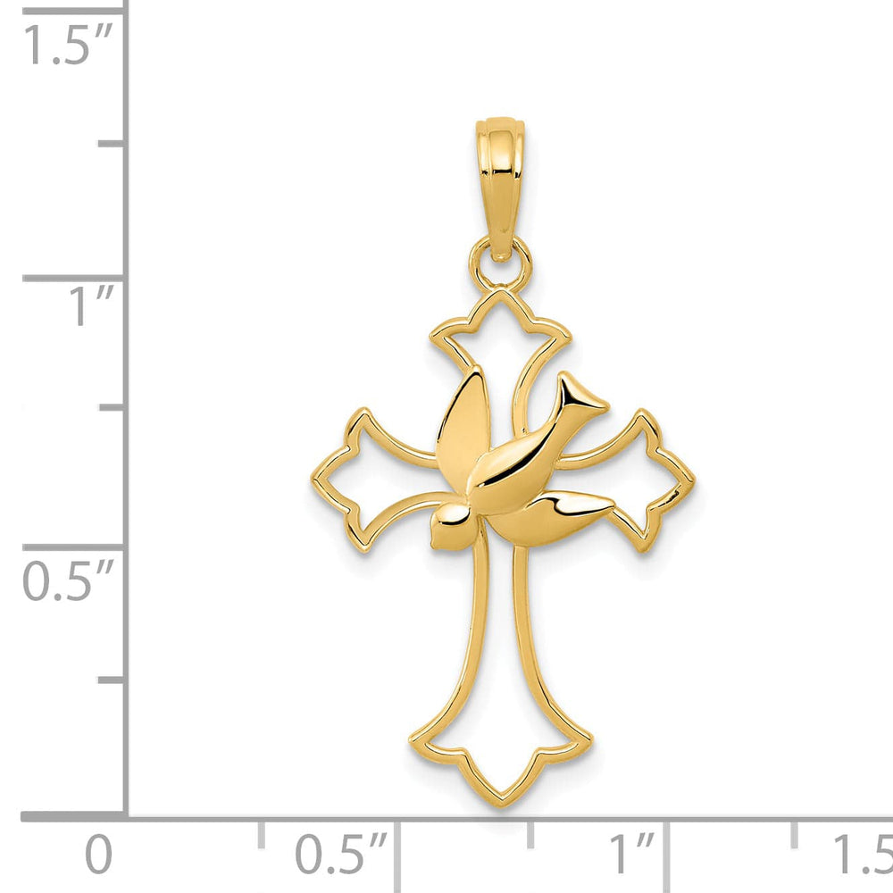 Lovely Rita's 14k Yellow Gold Elegant Design Dove Cross Pendant