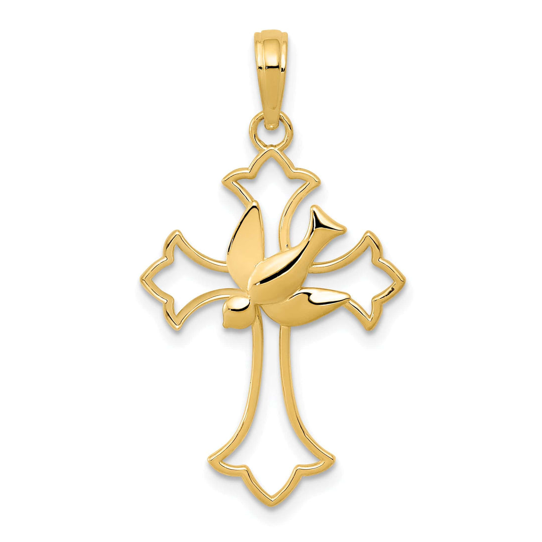 Lovely Rita's 14k Yellow Gold Elegant Design Dove Cross Pendant