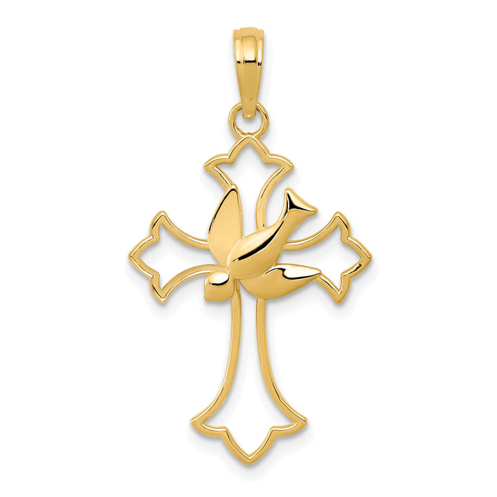 Lovely Rita's 14k Yellow Gold Elegant Design Dove Cross Pendant
