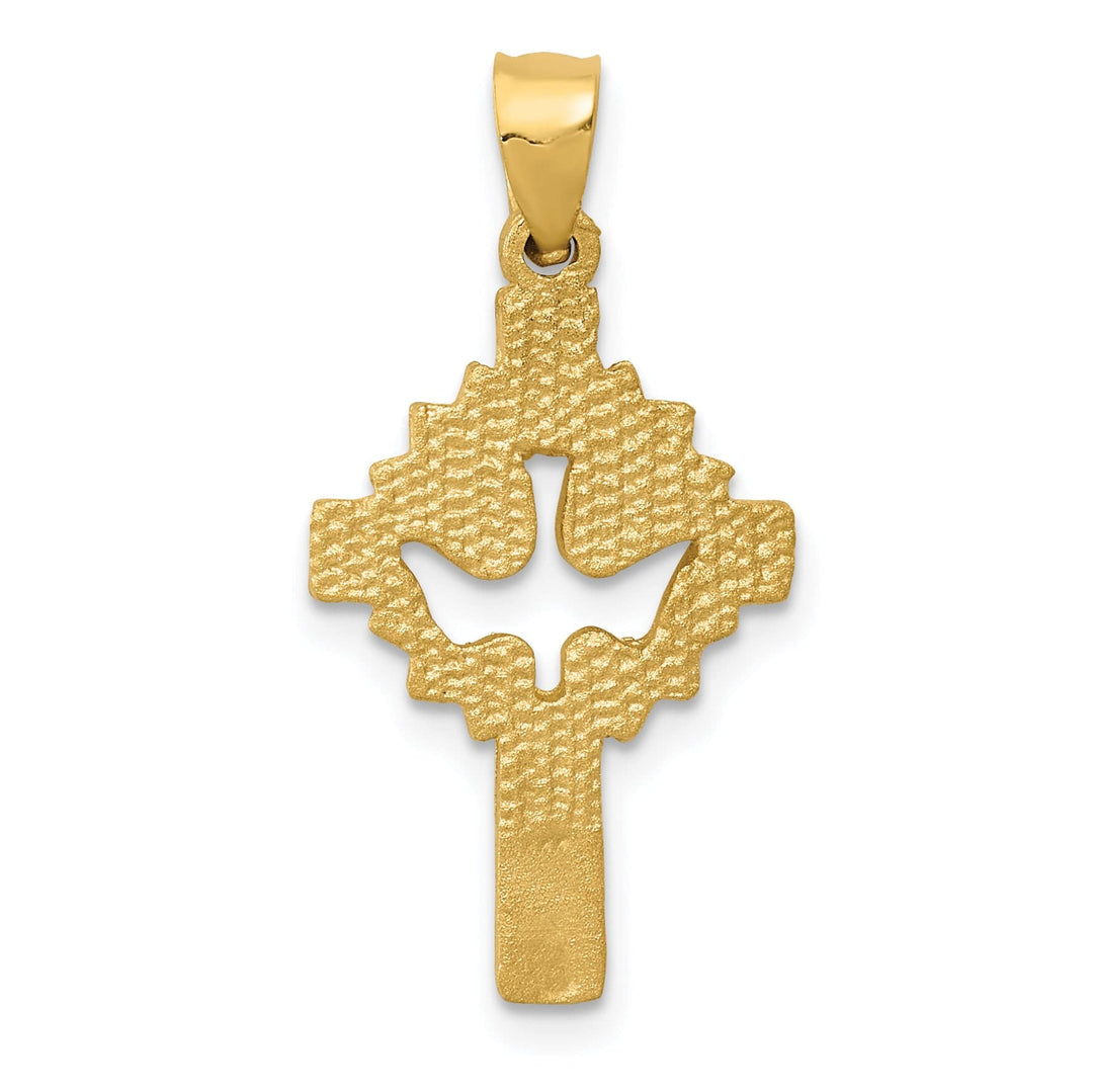 Lovely Rita's 14k Yellow Gold Satin D.C Cut Out Design Dove Cross Pendant