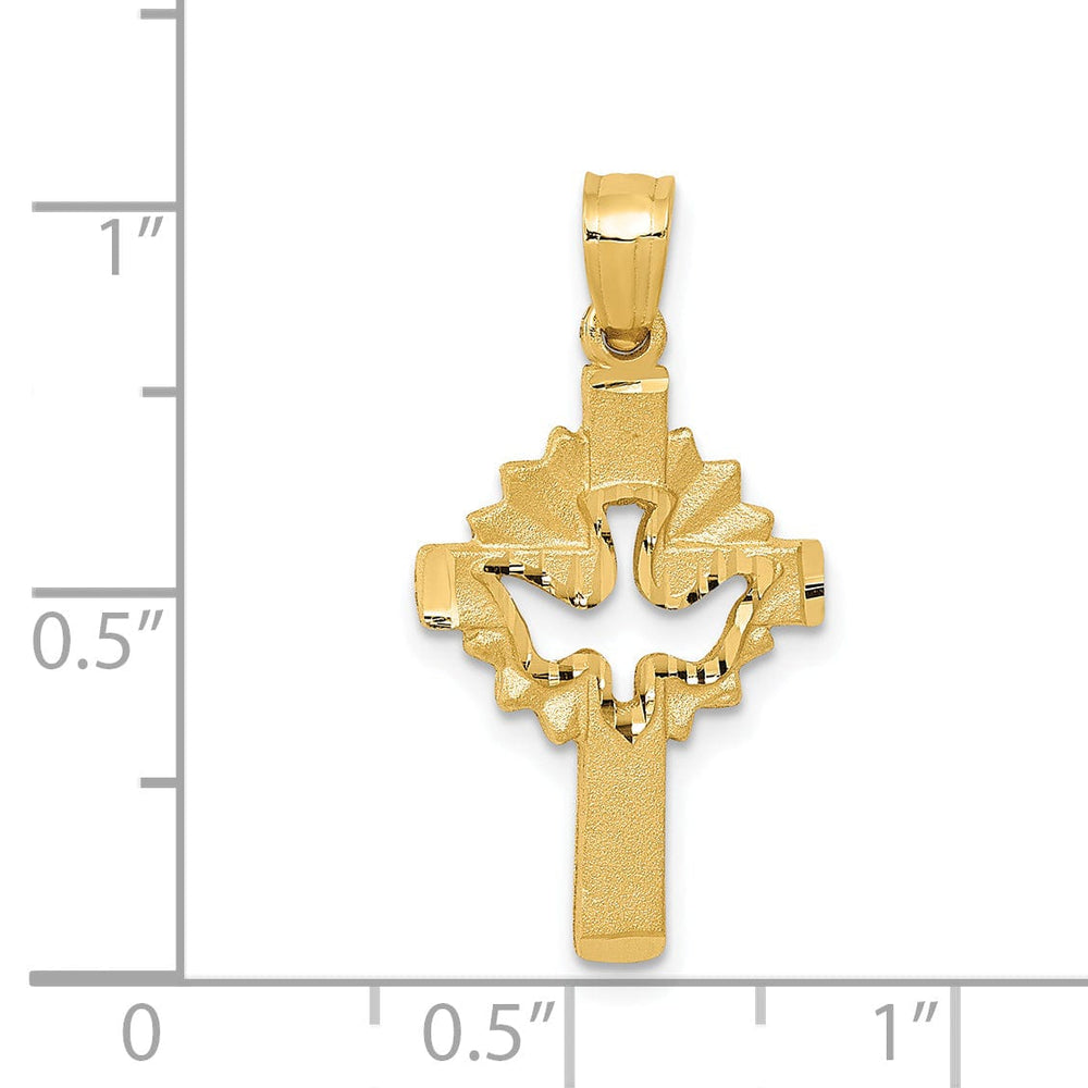 Lovely Rita's 14k Yellow Gold Satin D.C Cut Out Design Dove Cross Pendant