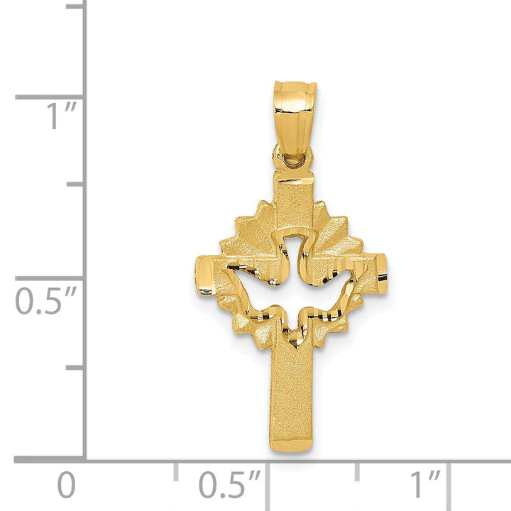 Lovely Rita's 14k Yellow Gold Satin D.C Cut Out Design Dove Cross Pendant