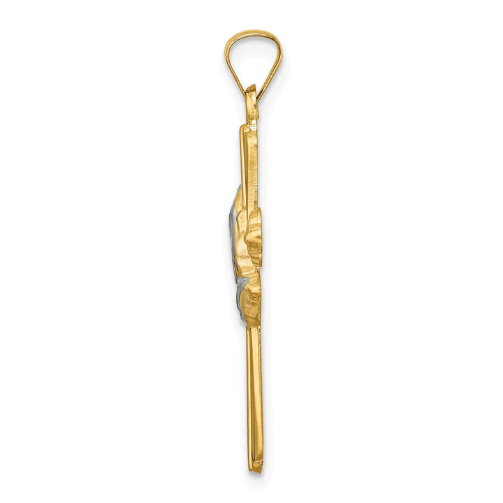 Lovely Rita's 14k Yellow, White Gold Praying Hands Design Cross Pendant