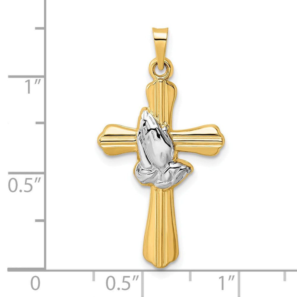 Lovely Rita's 14k Yellow, White Gold Praying Hands Design Cross Pendant