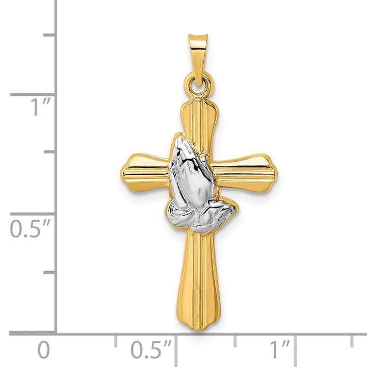 Lovely Rita's 14k Yellow, White Gold Praying Hands Design Cross Pendant