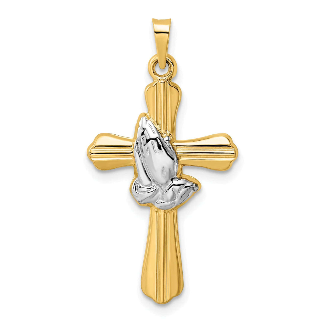 Lovely Rita's 14k Yellow, White Gold Praying Hands Design Cross Pendant