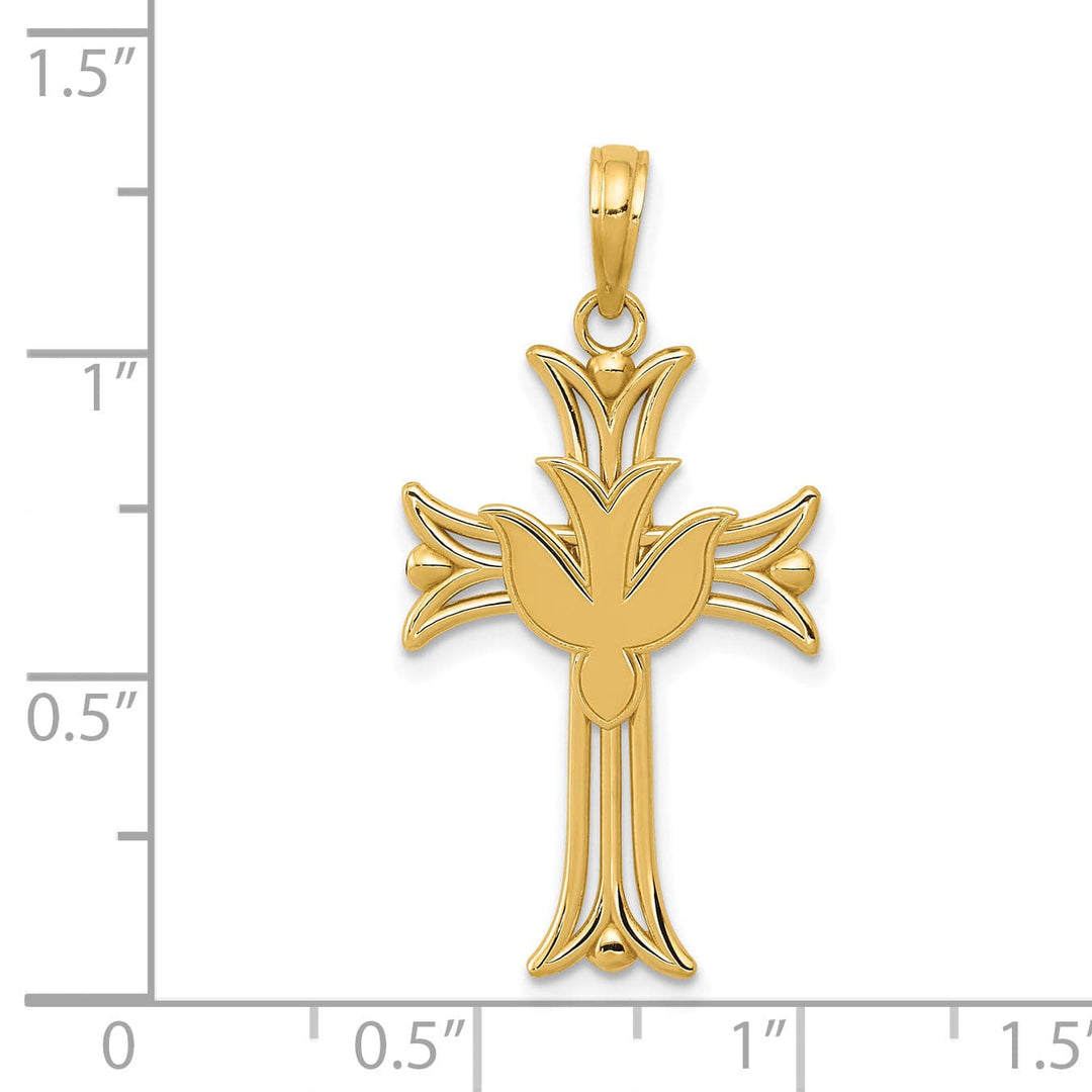 14K Yellow Gold Sleek Design Dove on Cross Pendant