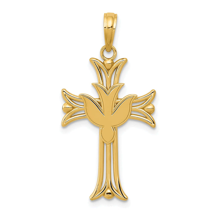 14K Yellow Gold Sleek Design Dove on Cross Pendant