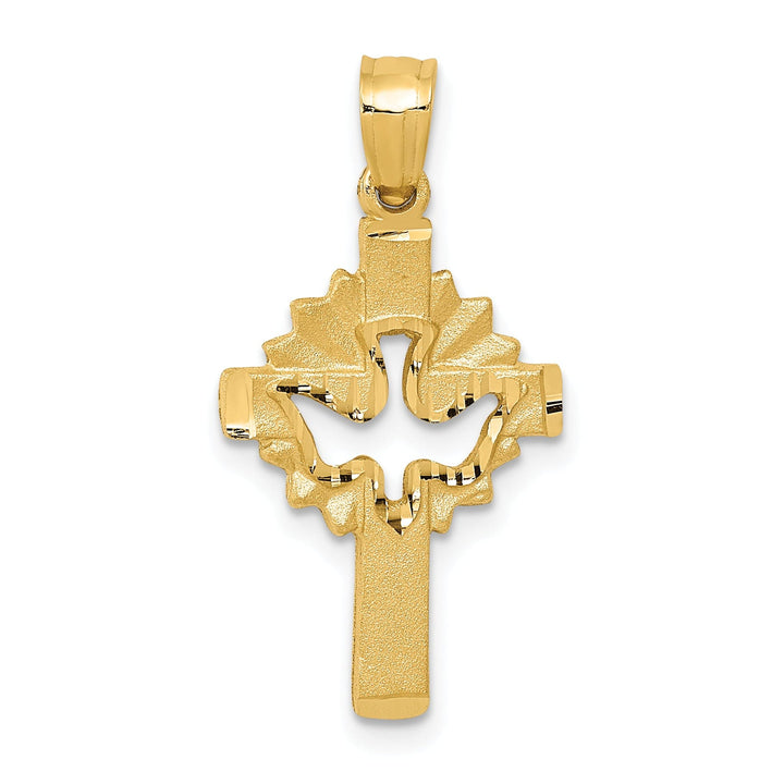 14k Yellow Gold Satin D.C Cut Out Design Dove Cross Pendant
