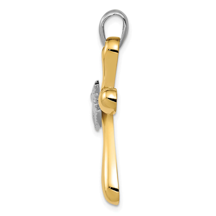 14k Two Tone Gold Dove Sleek Design Cross Pendant