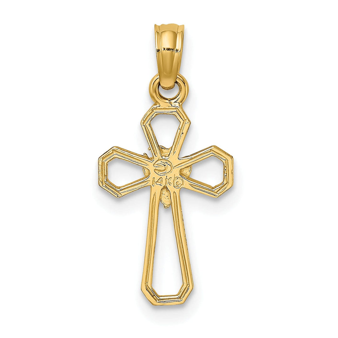 14K Yellow Gold Fancy Cut-Out Design Cross Dove Pendant