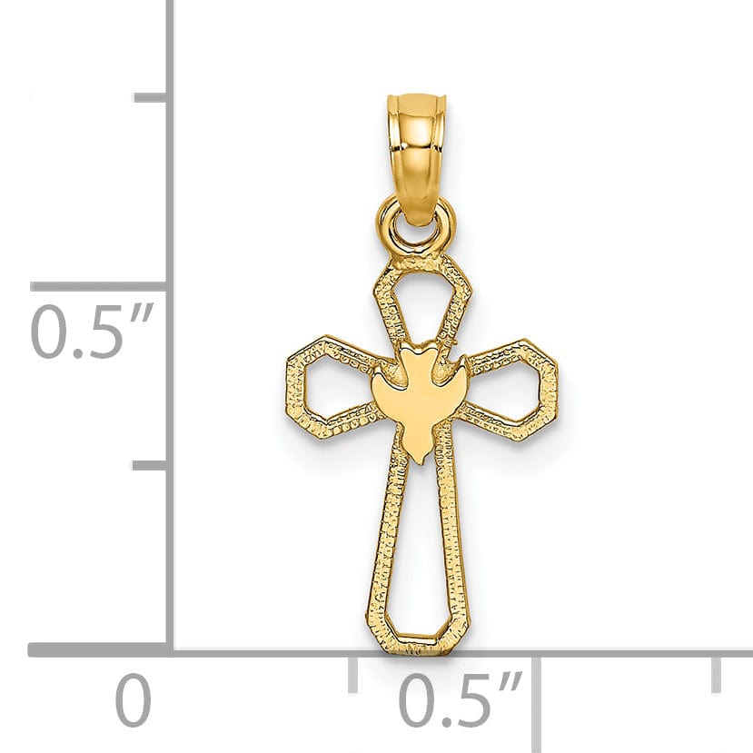 14K Yellow Gold Fancy Cut-Out Design Cross Dove Pendant