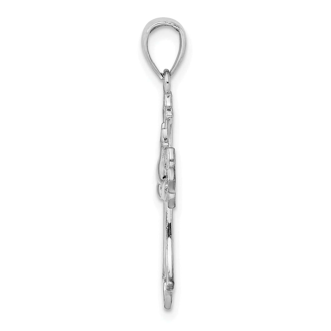 14K White Gold Polished Sleek Design Cross with Dove Pendant