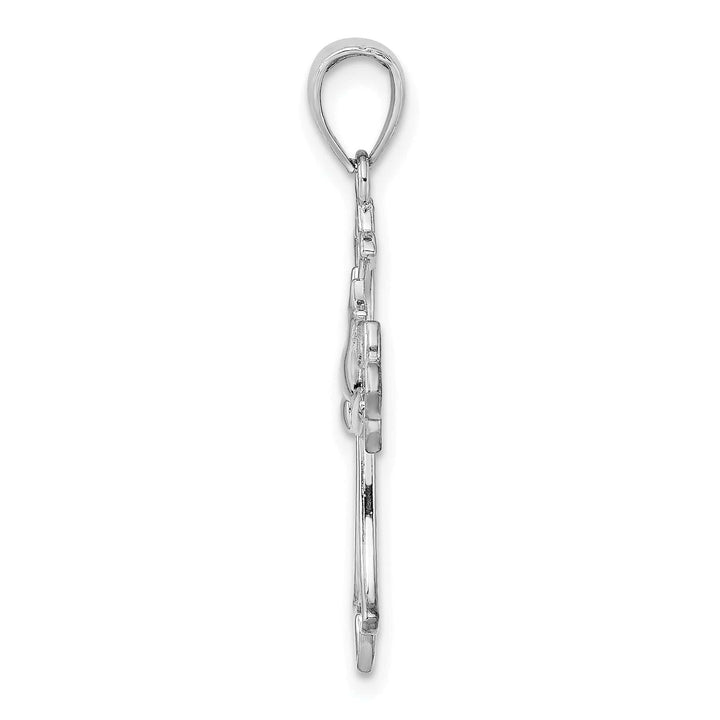 14K White Gold Polished Sleek Design Cross with Dove Pendant