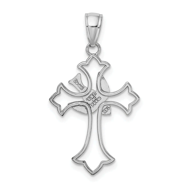 14K White Gold Polished Sleek Design Cross with Dove Pendant