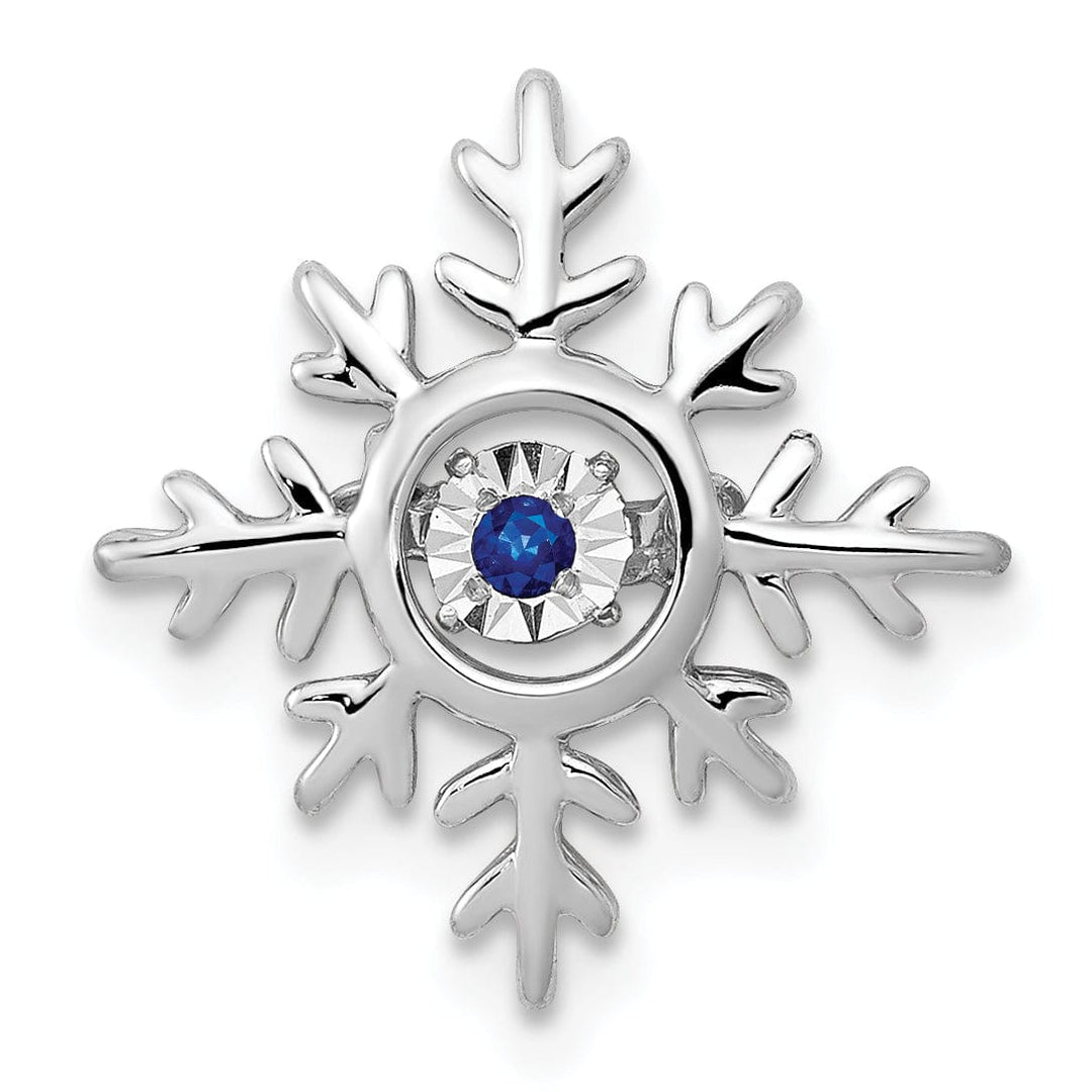 14k White Gold Vibrant Moving Sapphire Snowflake Chain Slide Pendant