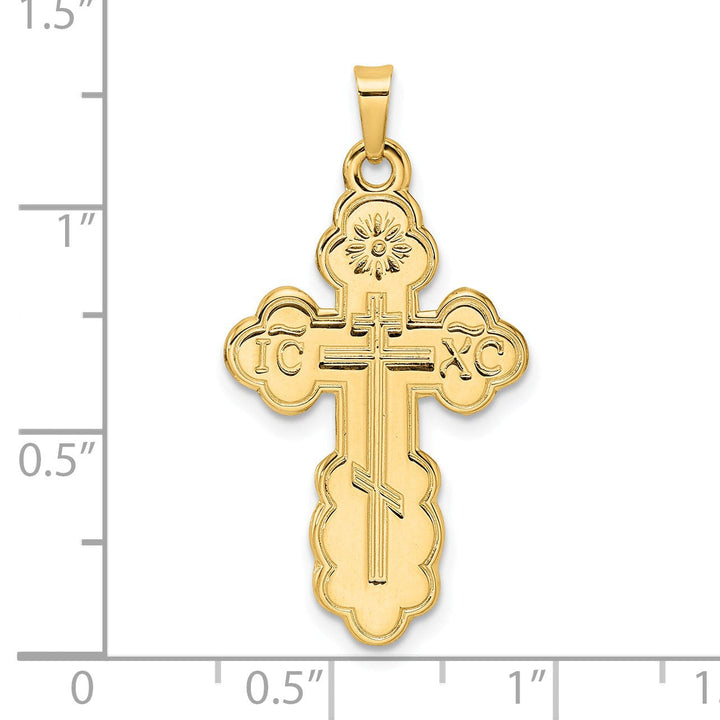 14k Yellow Gold Detailed Design Eastern Orthodox Cross Pendant