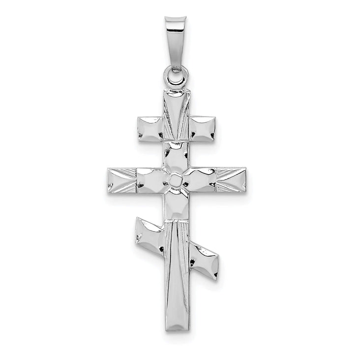 14k White Gold Classic Eastern Orthodox Design Cross Pendant