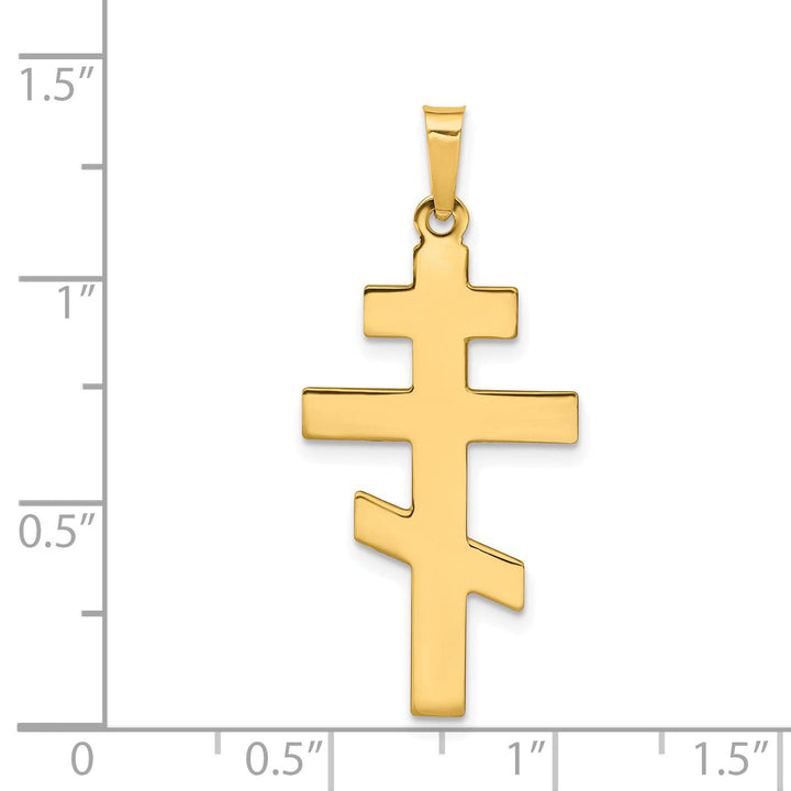 14k Yellow Gold Plan Design Eastern Orthodox Cross Pendant