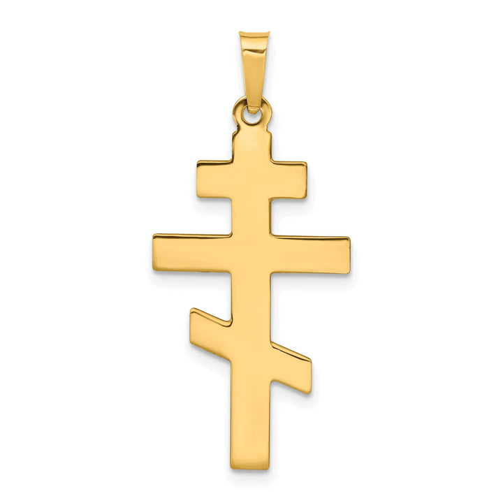 14k Yellow Gold Plan Design Eastern Orthodox Cross Pendant