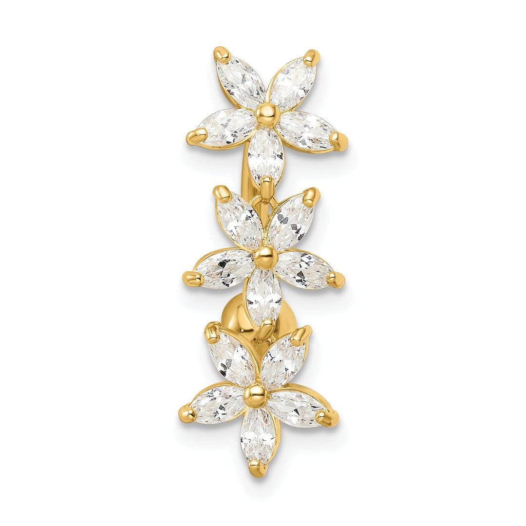 Lovely Rita's Body Jewelry 14k Gauge CZ 3 Flowers Dangle Belly Ring