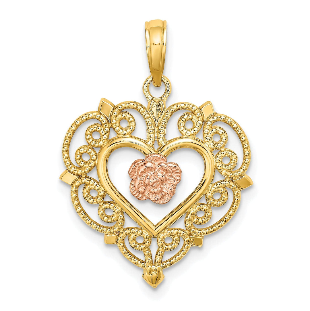 Lovely Rita's Charms & Pendants 14k Rose and Yellow Gold Flower and Heart Pendant