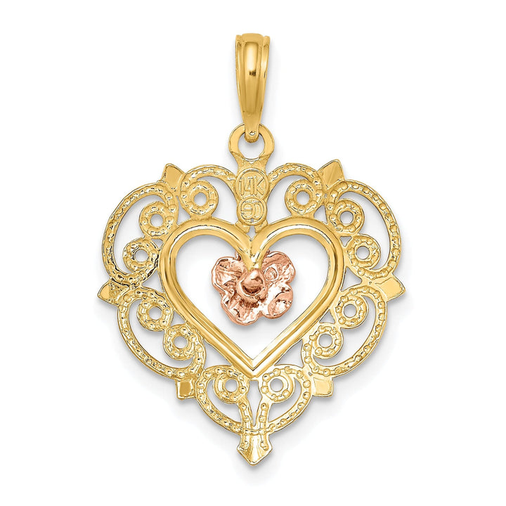 Lovely Rita's Charms & Pendants 14k Rose and Yellow Gold Flower and Heart Pendant