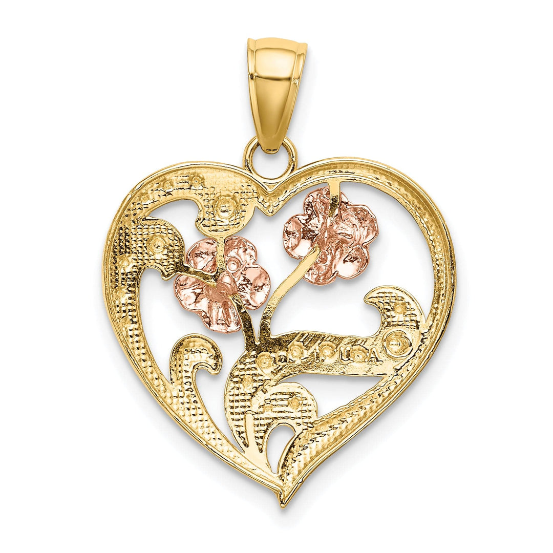 Lovely Rita's Charms & Pendants 14k Two-Tone Gold Rhodium Flower Heart Pendant