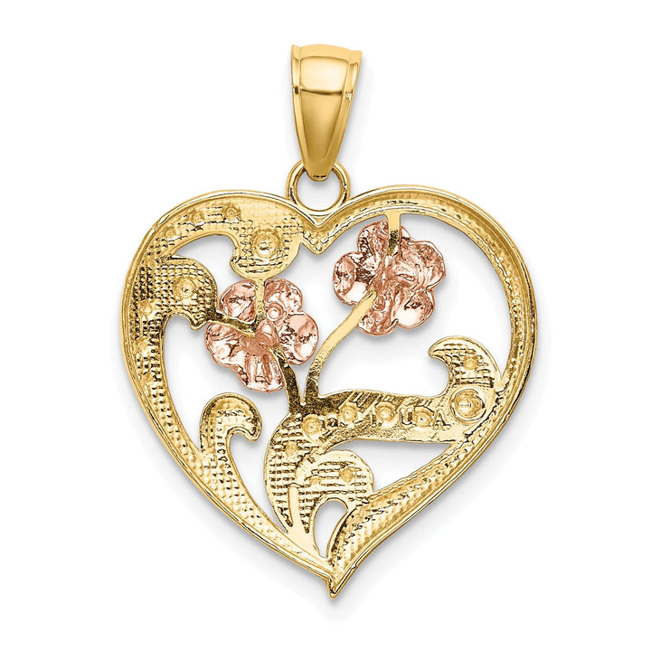 Lovely Rita's Charms & Pendants 14k Two-Tone Gold Rhodium Flower Heart Pendant
