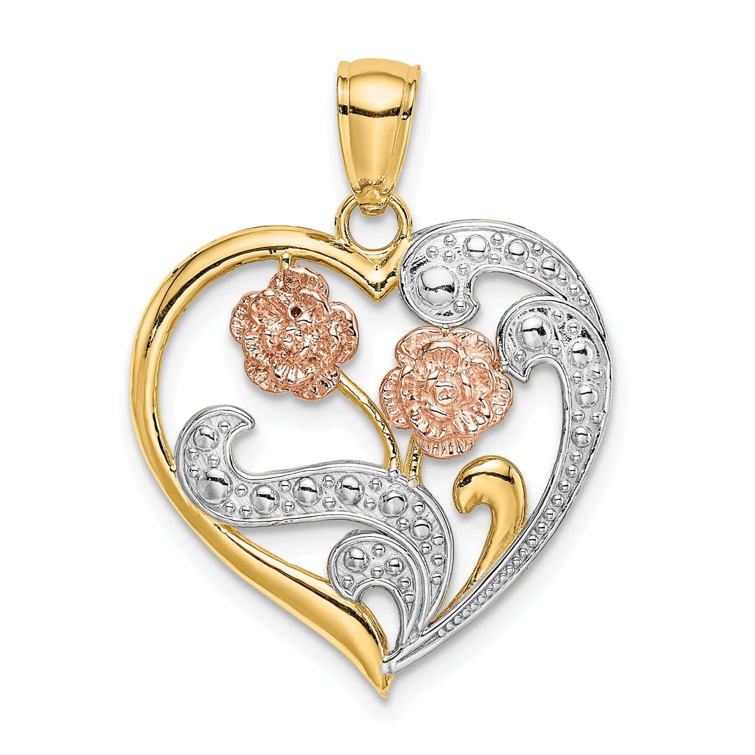 Lovely Rita's Charms & Pendants 14k Two-Tone Gold Rhodium Flower Heart Pendant