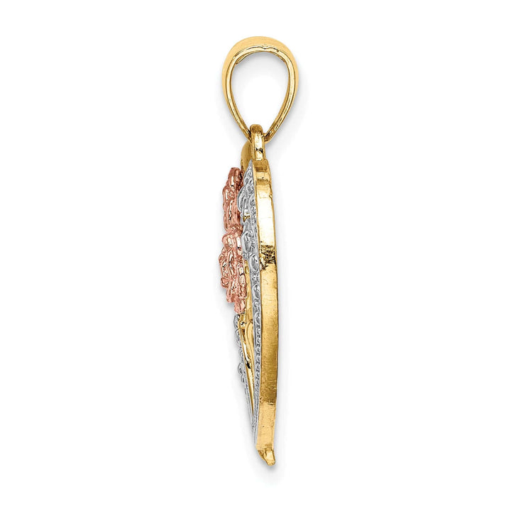 Lovely Rita's Charms & Pendants 14k Two-Tone Gold Rhodium Flower Heart Pendant
