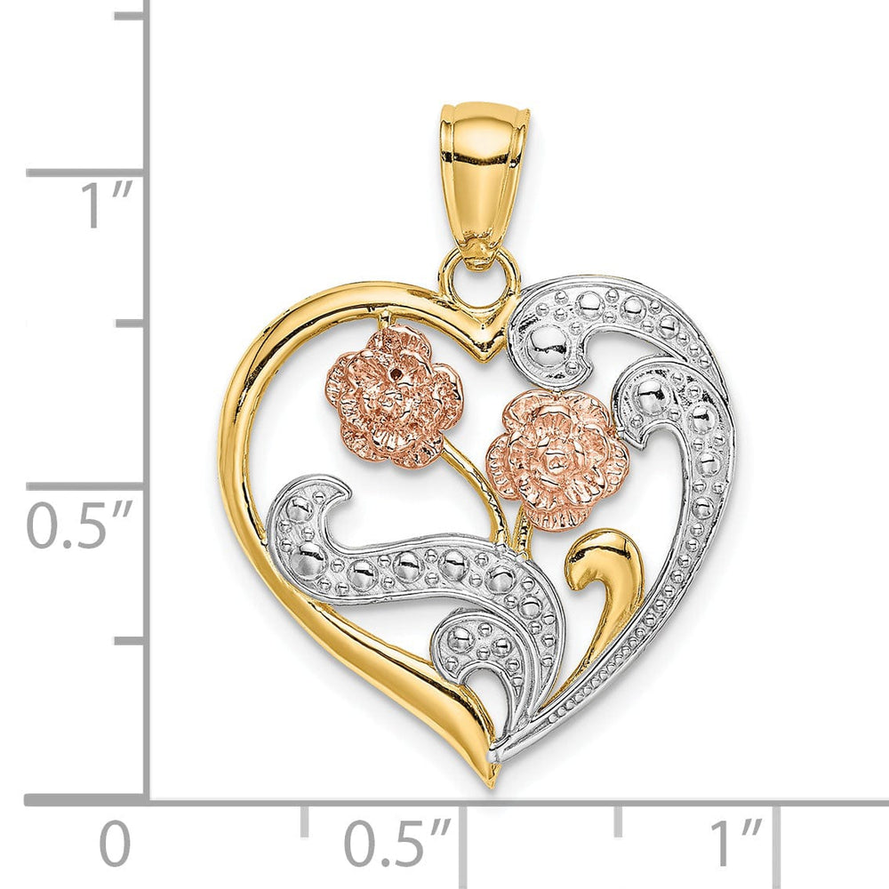 Lovely Rita's Charms & Pendants 14k Two-Tone Gold Rhodium Flower Heart Pendant
