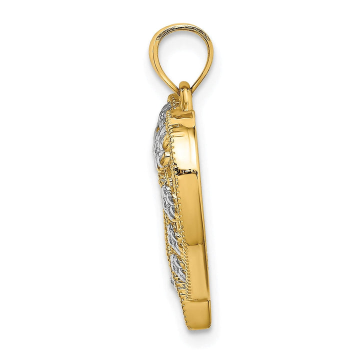 Lovely Rita's Charms & Pendants 14k Two-Tone Gold Textured Cut-Out Heart Flowers Pendant