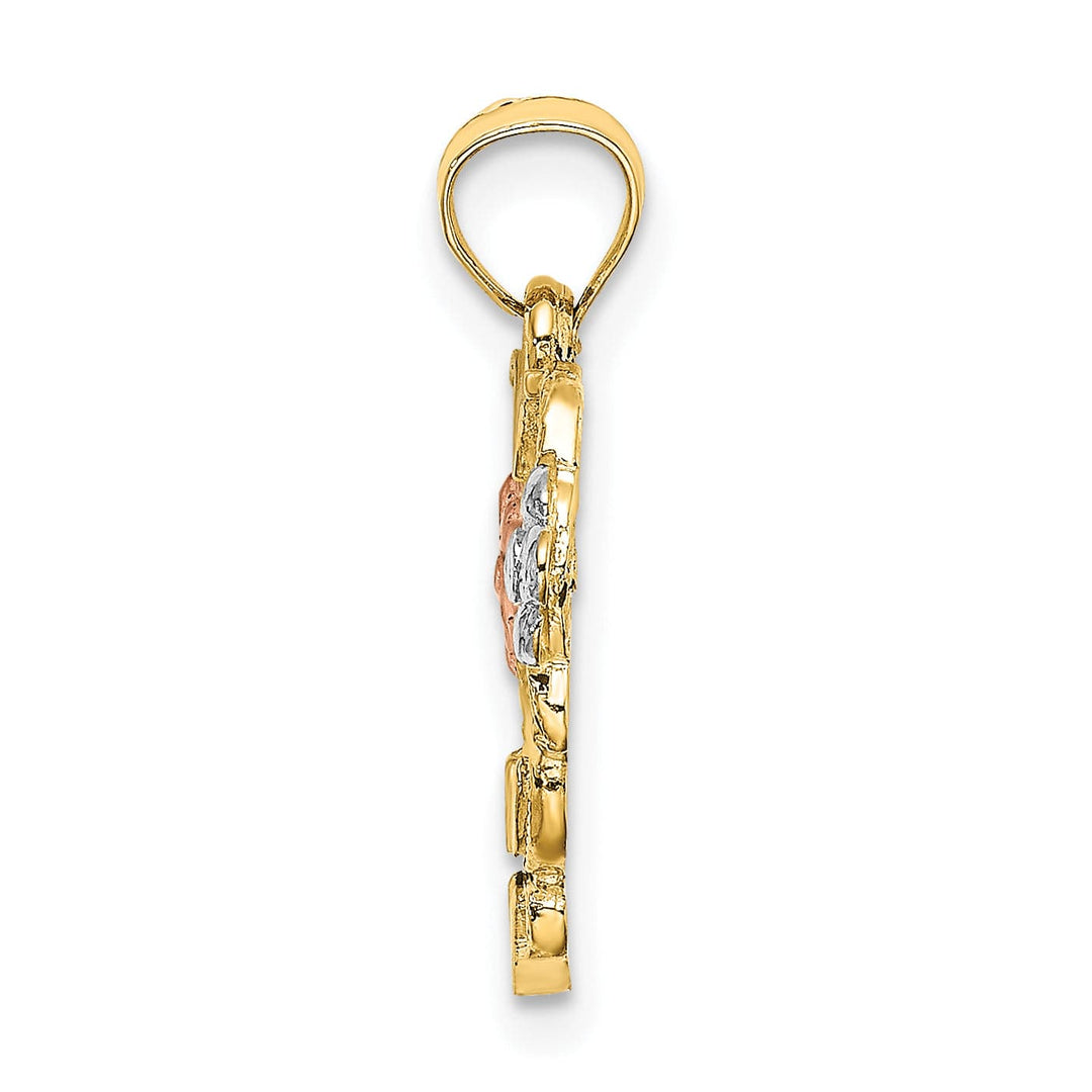 Lovely Rita's Charms & Pendants 14k Two-tone with White Rhodium Flower In Heart Pendant