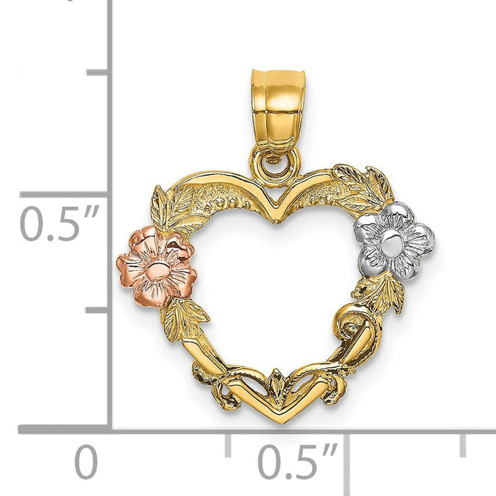 Lovely Rita's Charms & Pendants 14k Two-tone with White Rhodium Flower In Heart Pendant