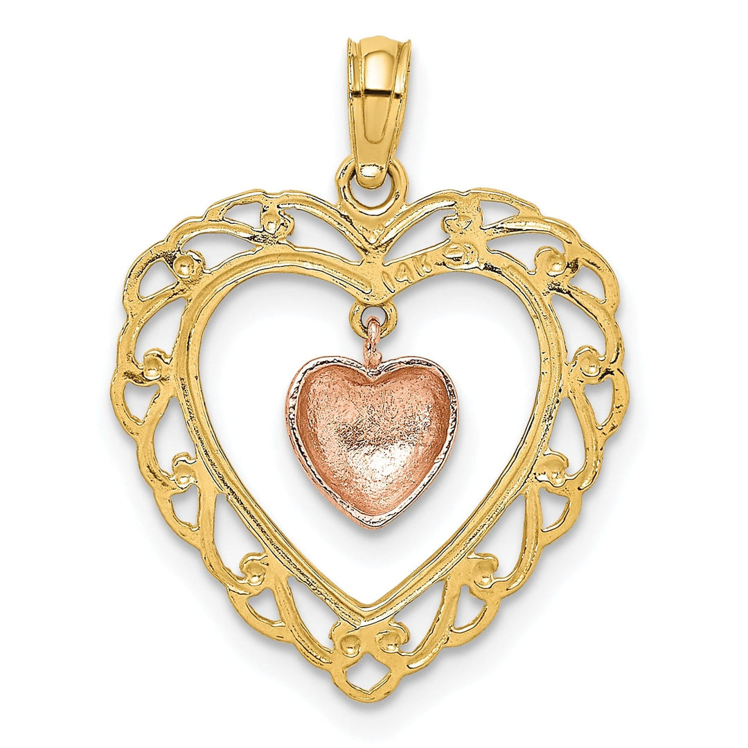 Lovely Rita's Charms & Pendants 14k Yellow and Rose Gold Polished Dangling Heart In Heart Pendant