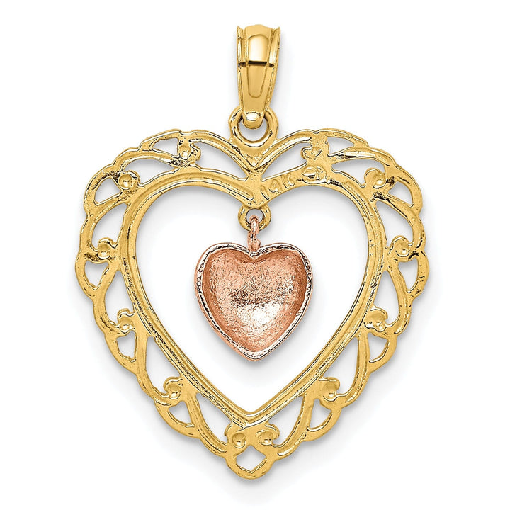 Lovely Rita's Charms & Pendants 14k Yellow and Rose Gold Polished Dangling Heart In Heart Pendant