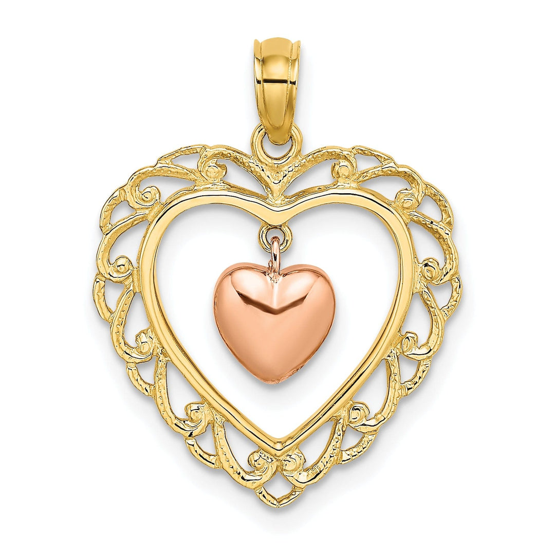 Lovely Rita's Charms & Pendants 14k Yellow and Rose Gold Polished Dangling Heart In Heart Pendant